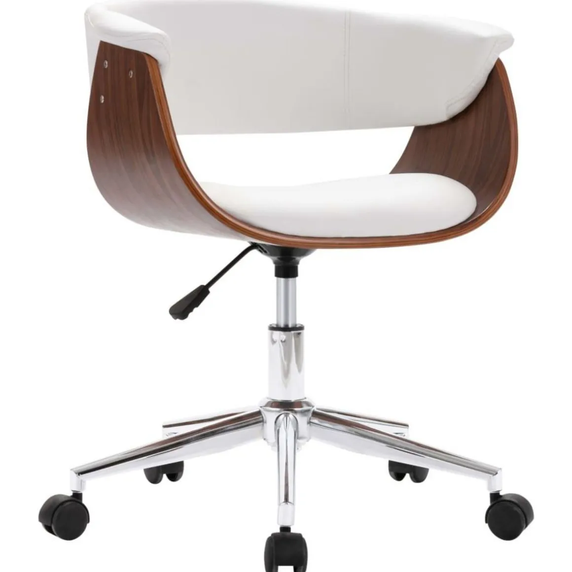 Chaise pivotante de bureau Blanc Bois courbe et similicuir