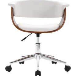 Chaise pivotante de bureau Blanc Bois courbe et similicuir