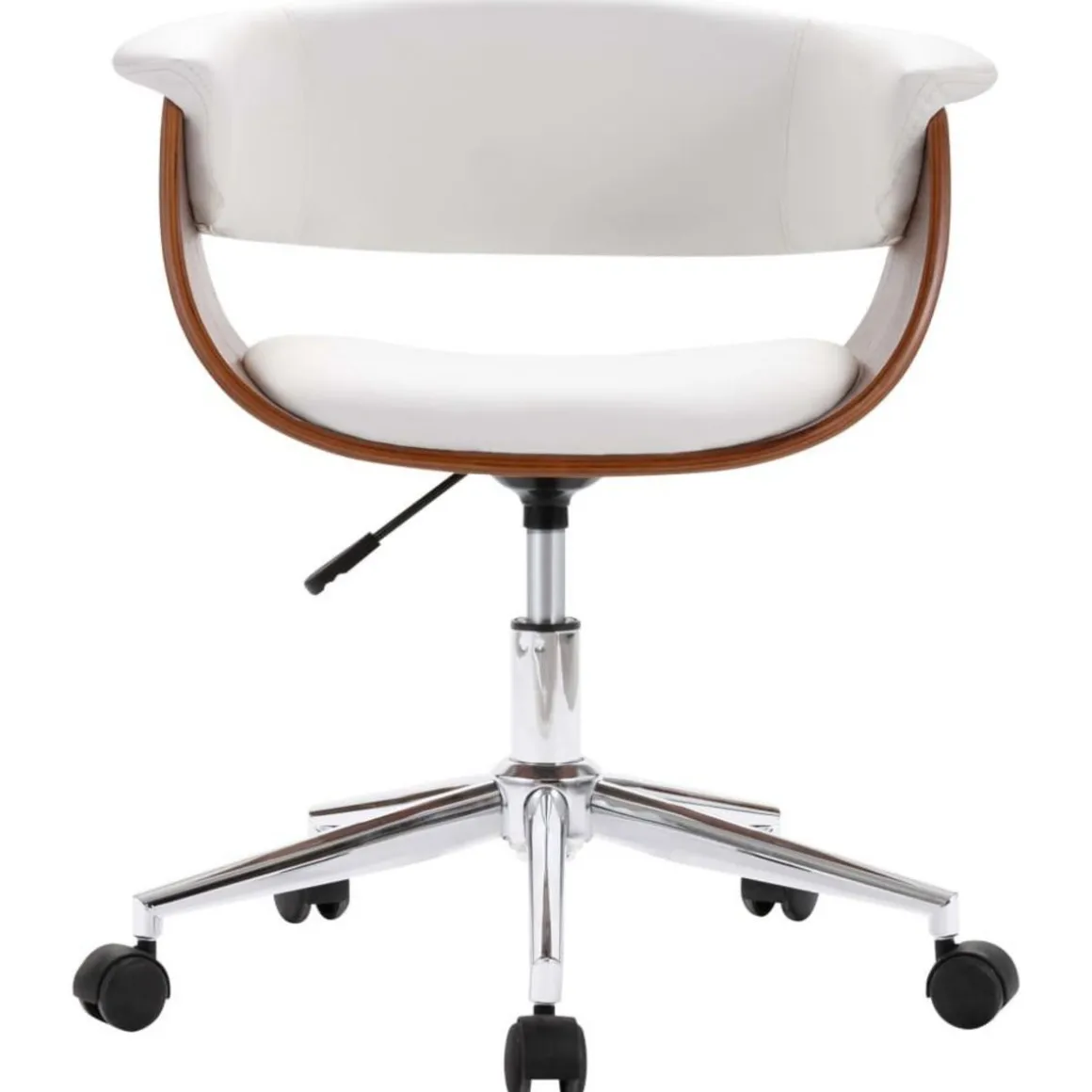 Chaise pivotante de bureau Blanc Bois courbe et similicuir