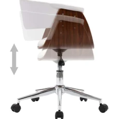 Chaise pivotante de bureau Blanc Bois courbe et similicuir