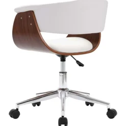 Chaise pivotante de bureau Blanc Bois courbe et similicuir
