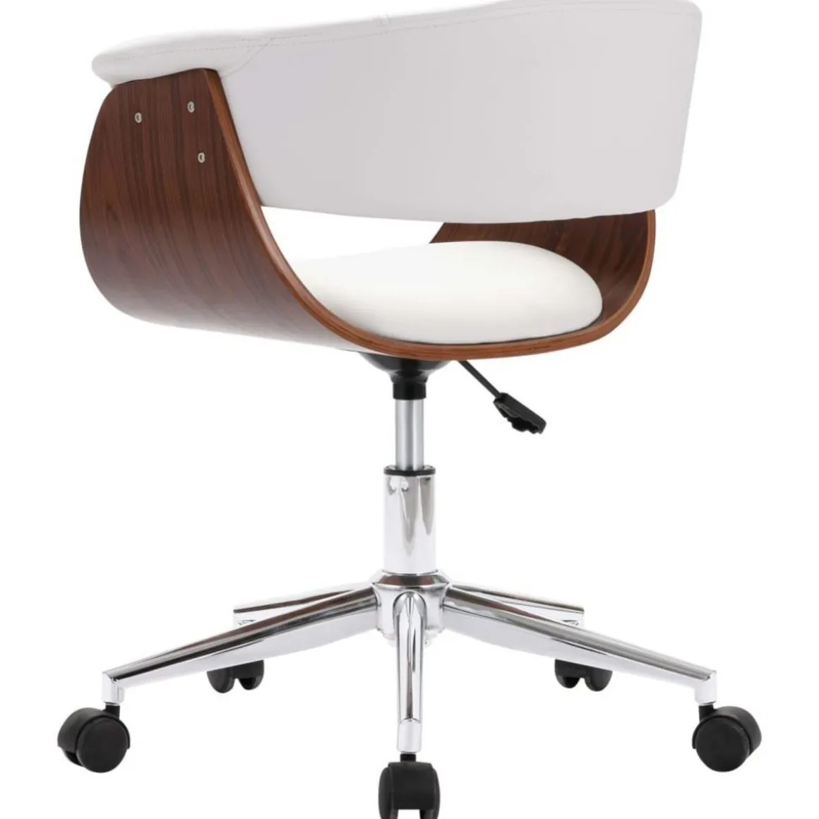 Chaise pivotante de bureau Blanc Bois courbe et similicuir