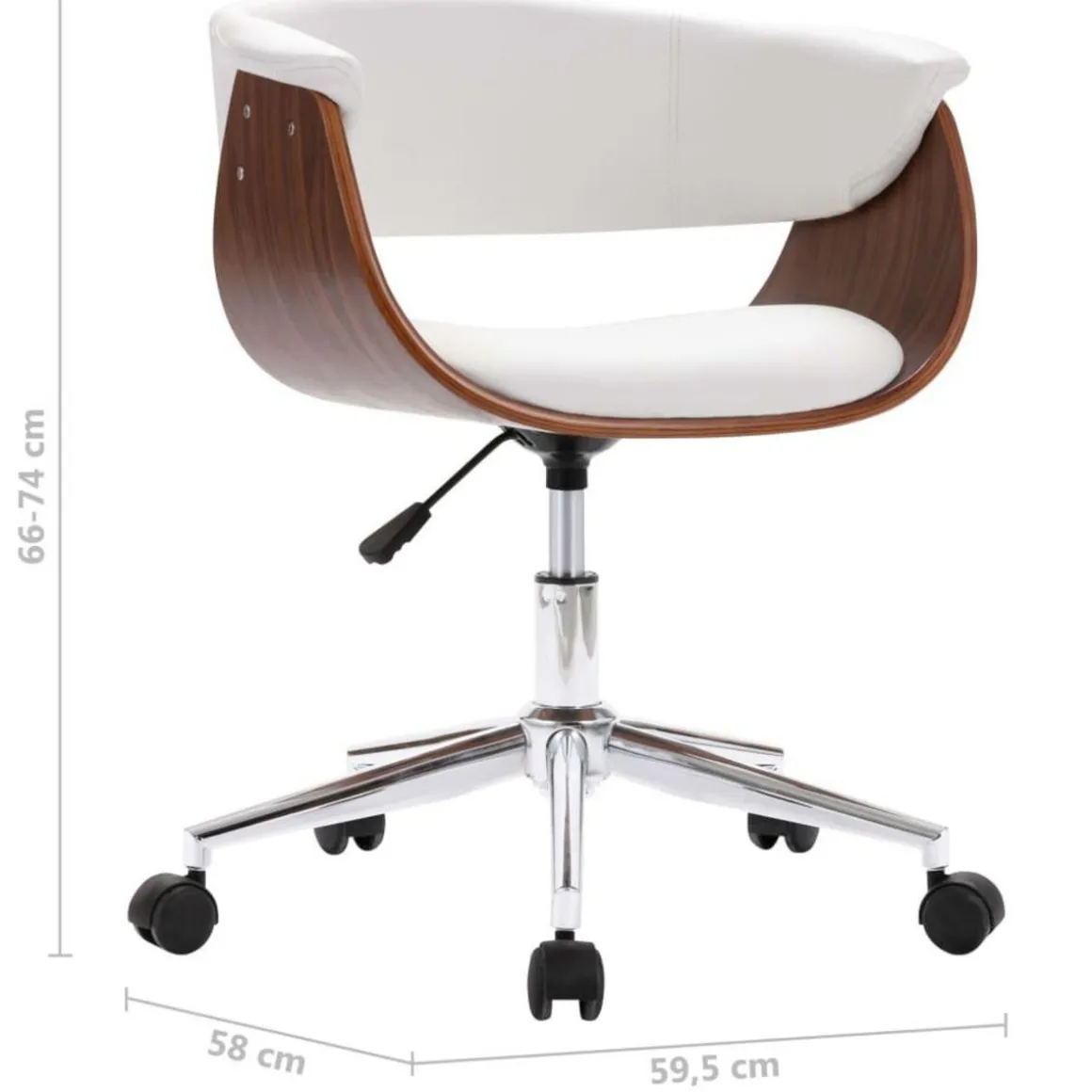 Chaise pivotante de bureau Blanc Bois courbe et similicuir