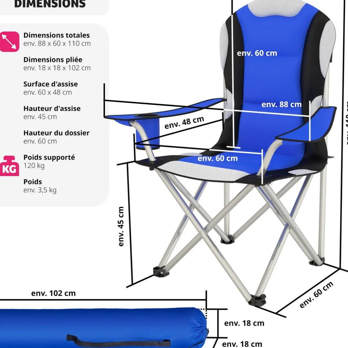 Chaise pliante avec rembourrage