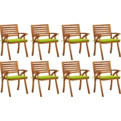Chaises de jardin avec coussins lot de 8 Bois d'acacia solide
