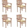 Chaises de jardin empilables avec coussins lot de 4 Teck solide