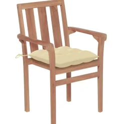 Chaises de jardin empilables avec coussins lot de 4 Teck solide