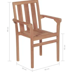 Chaises de jardin empilables avec coussins lot de 4 Teck solide