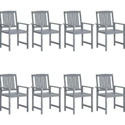 Chaises de jardin et coussins lot de 8 Bois acacia solide Gris