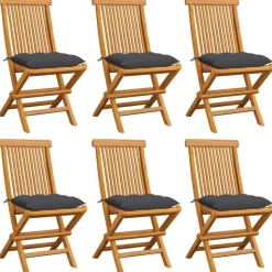 Chaises de jardin et coussins anthracite lot de 6 Bois de teck