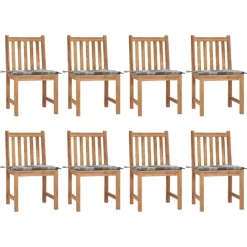 Chaises de jardin lot de 8 avec coussins Bois de teck massif