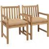 Chaises de jardin lot de 2 et coussins beige Bois teck massif