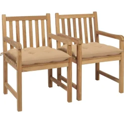 Chaises de jardin lot de 2 et coussins beige Bois teck massif
