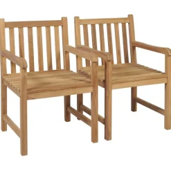 Chaises de jardin lot de 2 et coussins beige Bois teck massif