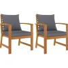 Chaises de jardin lot de 2 avec coussin gris fonce Bois acacia