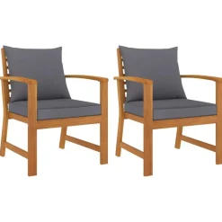 Chaises de jardin lot de 2 avec coussin gris fonce Bois acacia