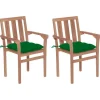 Chaises de jardin lot de 2 et coussins vert Bois de teck massif