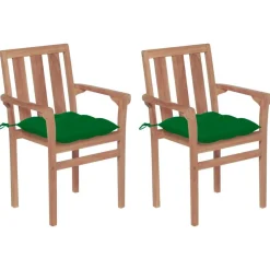 Chaises de jardin lot de 2 et coussins vert Bois de teck massif
