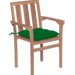 Chaises de jardin lot de 2 et coussins vert Bois de teck massif