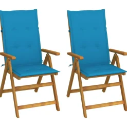 Chaises inclinables de jardin lot de 2 et coussins Bois acacia