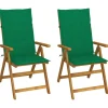 Chaises inclinables de jardin lot de 2 et coussins Bois acacia