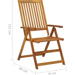 Chaises inclinables de jardin lot de 2 et coussins Bois acacia