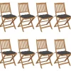 Chaises pliables de jardin lot de 8 avec coussins Bois d'acacia