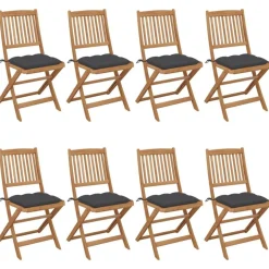 Chaises pliables de jardin lot de 8 avec coussins Bois d'acacia