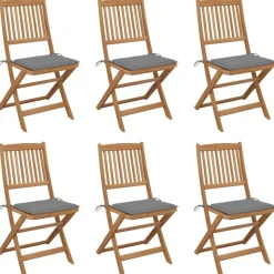 Chaises pliables de jardin lot de 6 avec coussins Bois d'acacia
