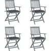 Chaises pliables d'exterieur lot de 4 et coussins Bois d'acacia