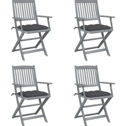 Chaises pliables d'exterieur lot de 4 et coussins Bois d'acacia