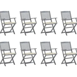 Chaises pliables d'exterieur lot de 8 et coussins Bois d'acacia