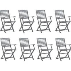 Chaises pliables d'exterieur lot de 8 et coussins Bois d'acacia