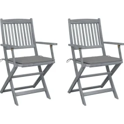 Chaises pliables d'exterieur lot de 2 et coussins Bois d'acacia