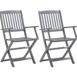 Chaises pliables d'exterieur lot de 2 et coussins Bois d'acacia