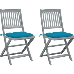 Chaises pliables d'exterieur lot de 2 et coussins Bois d'acacia