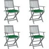 Chaises pliables d'exterieur lot de 4 et coussins Bois d'acacia