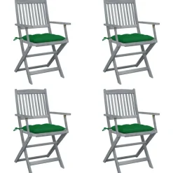 Chaises pliables d'exterieur lot de 4 et coussins Bois d'acacia
