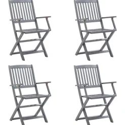Chaises pliables d'exterieur lot de 4 et coussins Bois d'acacia