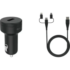 Charge Allume cigare 10W+Câble UBC/Lightning/Mini USB C