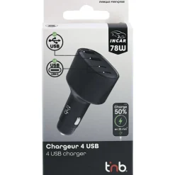 Chargeur allume-cigare 2XUSB et 2XUSB-C 78W noir