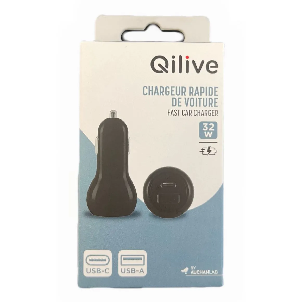 Chargeur voiture rapide USB A+USB C 32W - Noir