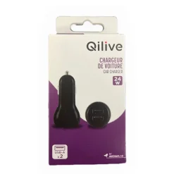 Chargeur voiture USB A/USB A 24W - Noir