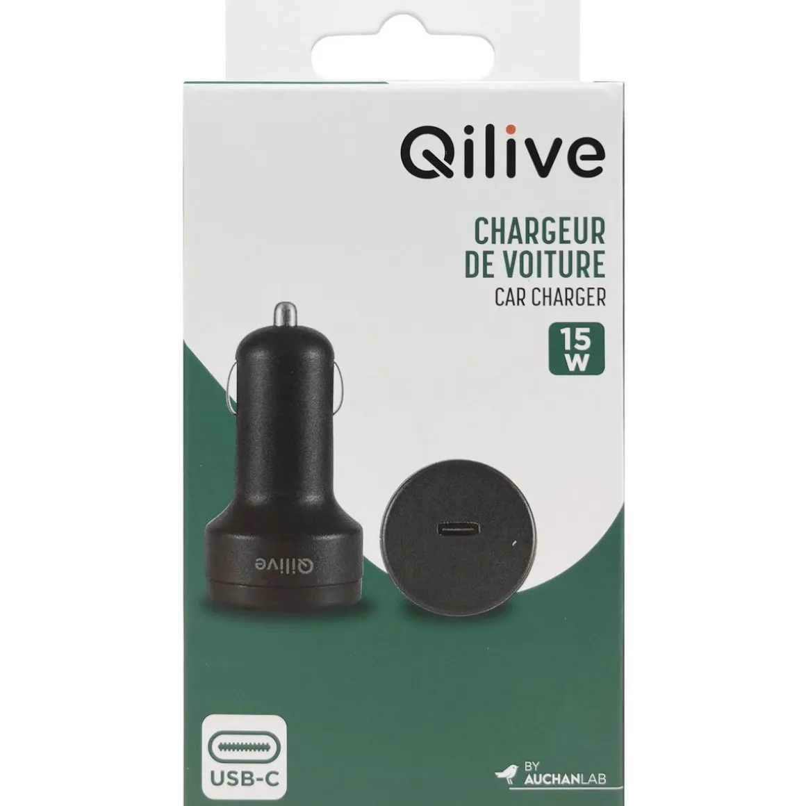 Chargeur voiture USB C 15W - Noir