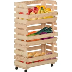 Chariot a legumes 37x30x80 cm Bois de pin solide