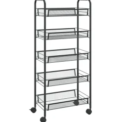 Chariot de cuisine a 5 niveaux Noir 46x26x105 cm Fer