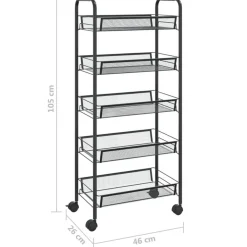 Chariot de cuisine a 5 niveaux Noir 46x26x105 cm Fer