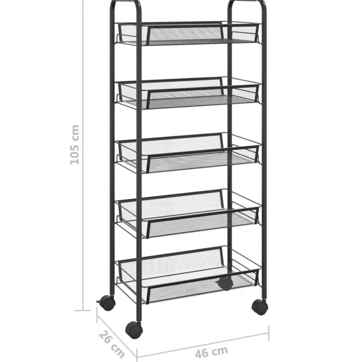Chariot de cuisine a 5 niveaux Noir 46x26x105 cm Fer