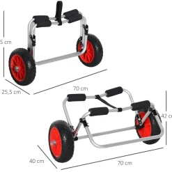Chariot sit on top kayak chariot de transport pliable pour bateaux canoë ou kayak charge max. 90 Kg alu. mousse antidérapante
