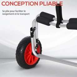 Chariot sit on top kayak chariot de transport pliable pour bateaux canoë ou kayak charge max. 90 Kg alu. mousse antidérapante
